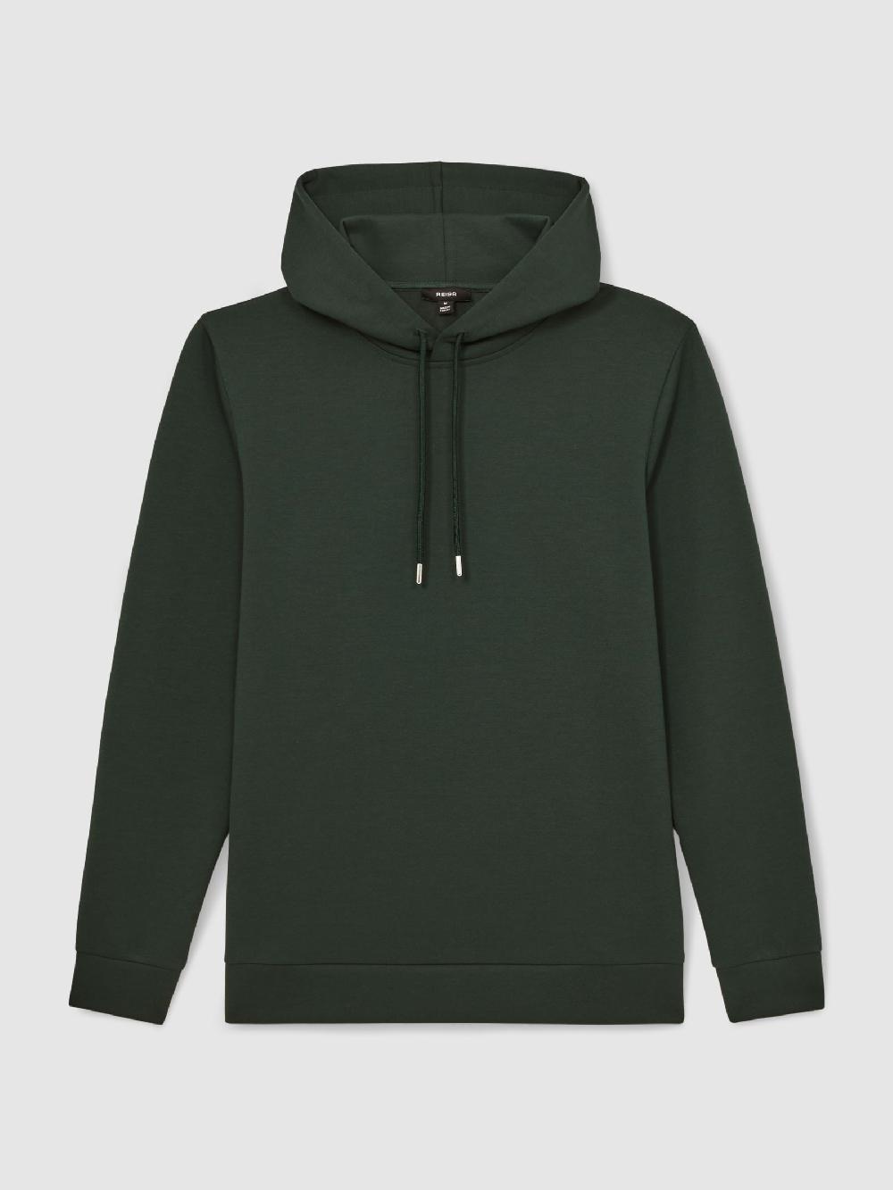 Reiss Premium Interlock-Jersey Hoodie In Dark Sage Green