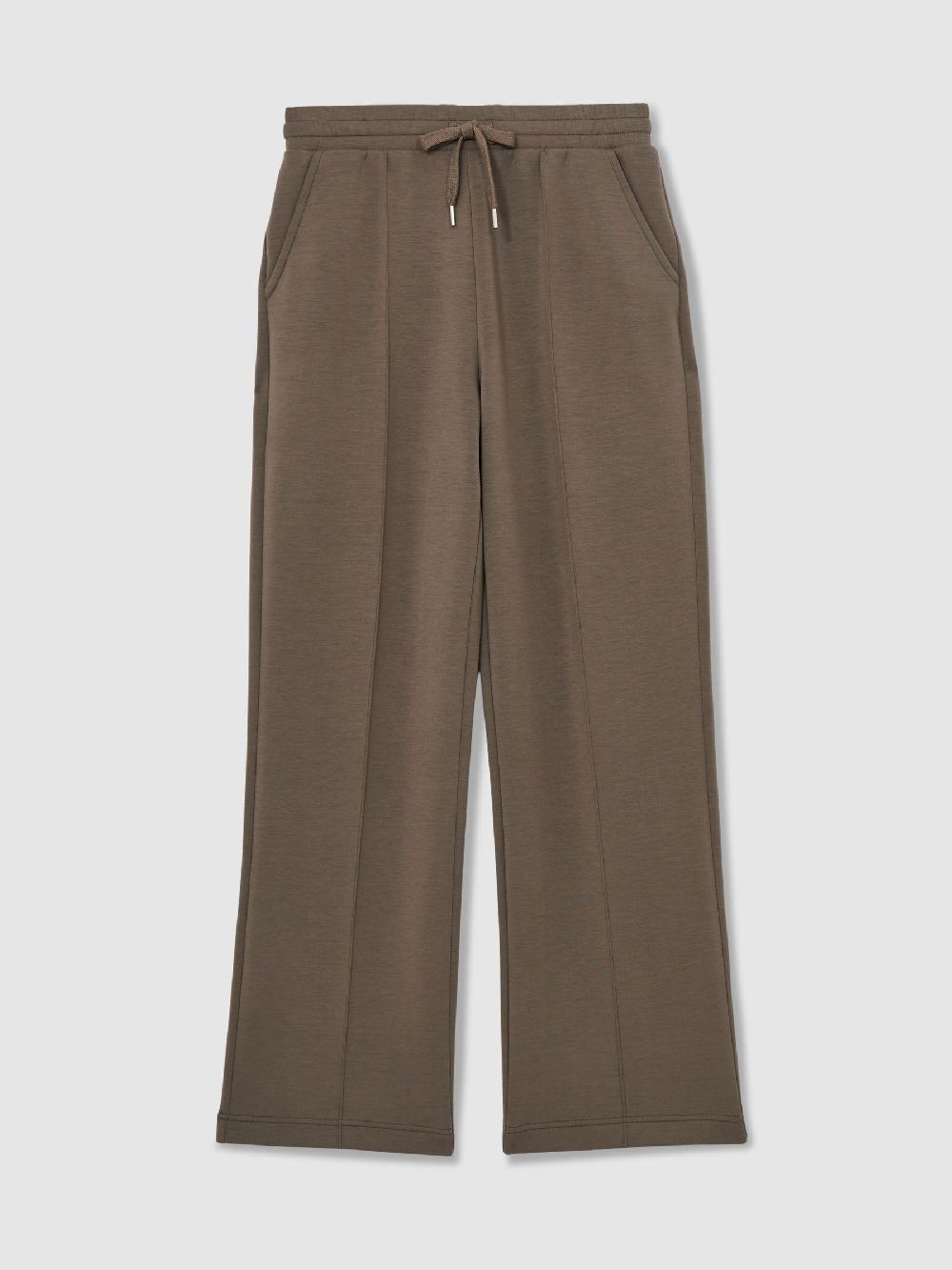 Reiss Premium Interlock Wide-Leg Joggers In Khaki Green