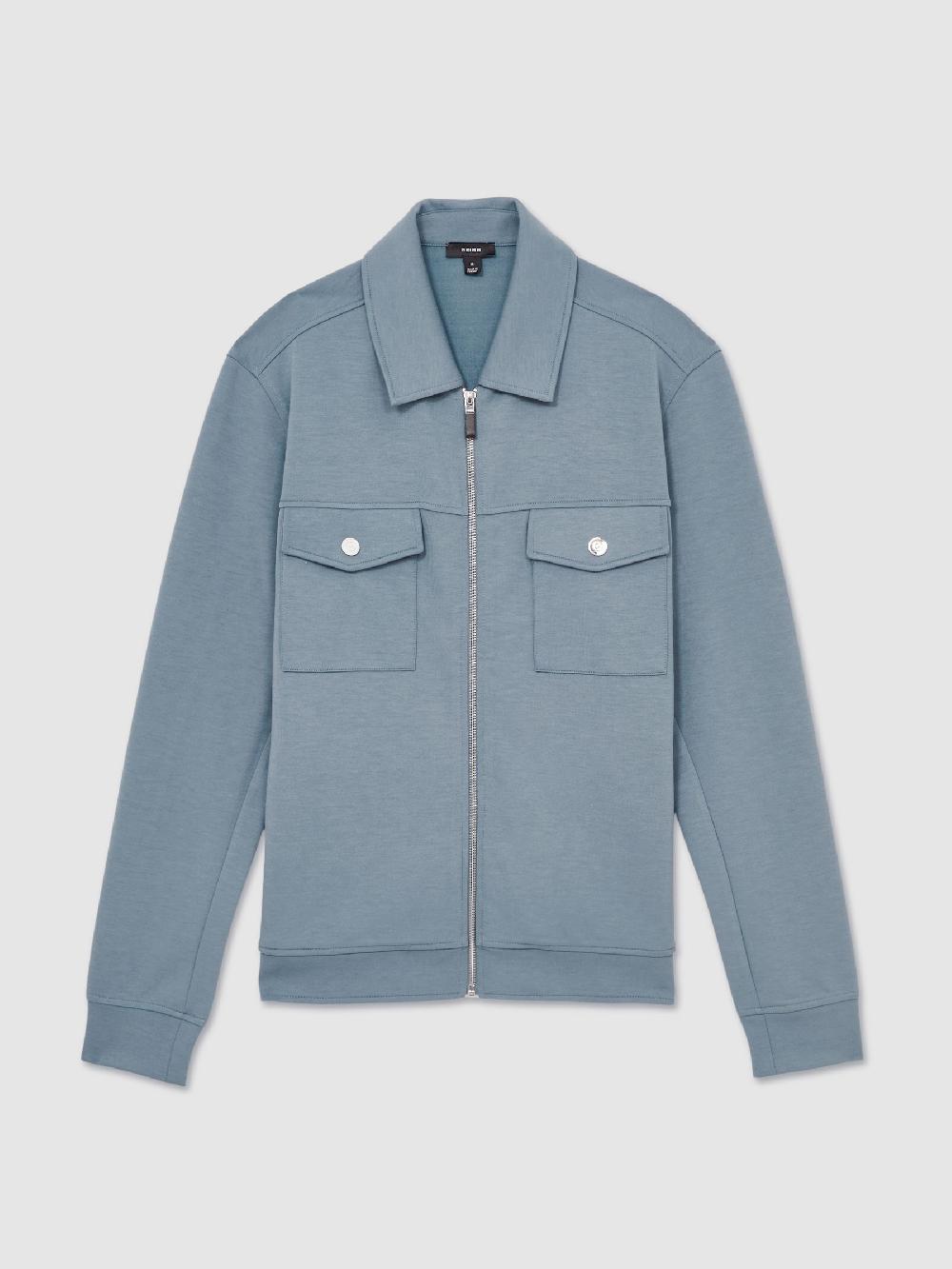 Reiss Premium Interlock Zip-Through Overshirt In Airforce Blue