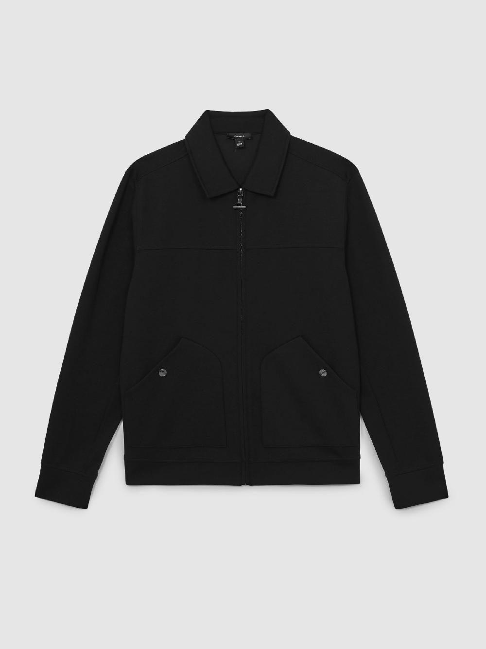 Reiss Premium Interlock Zip-Through Overshirt In Black