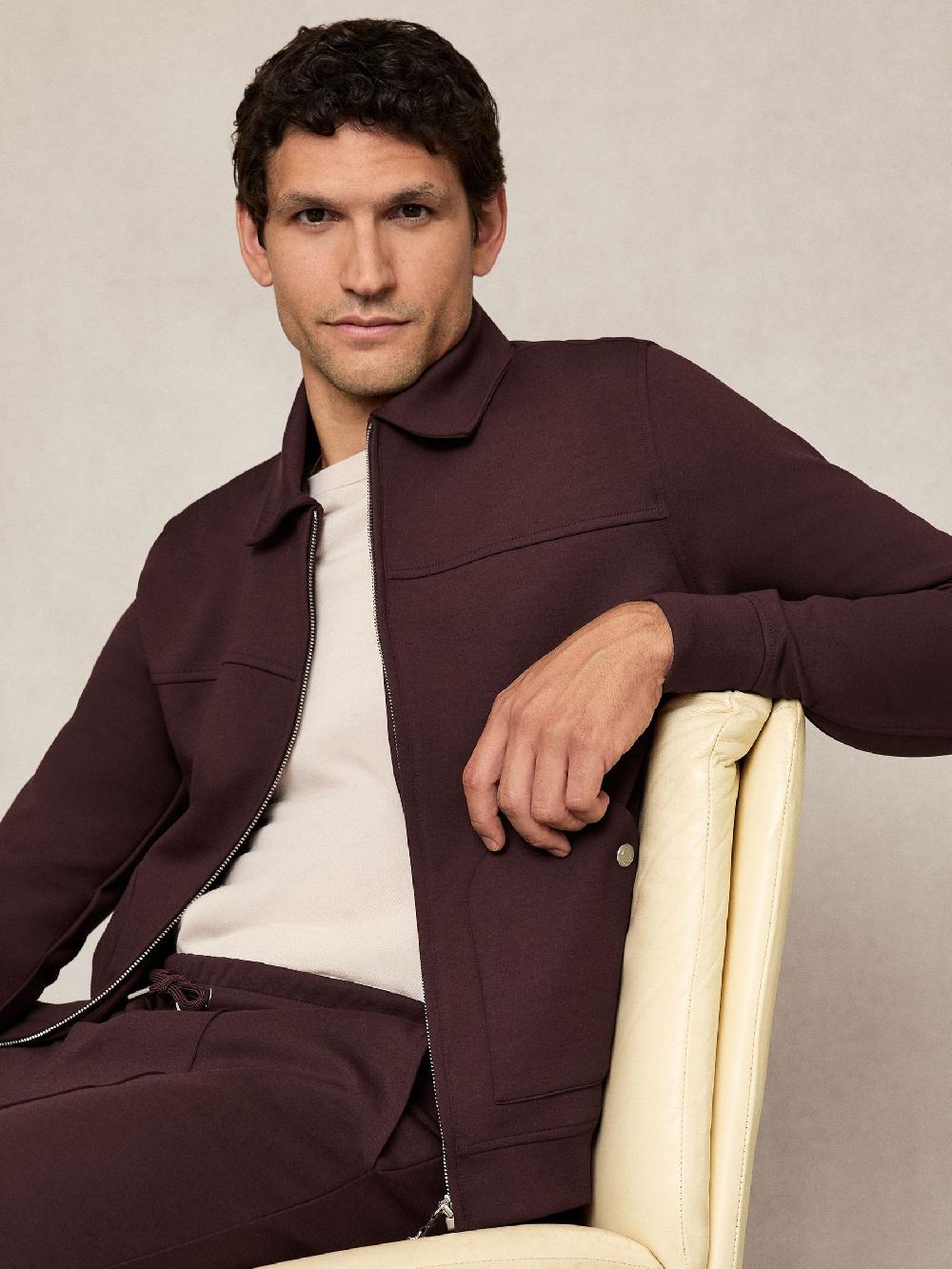 Reiss Premium Interlock Zip-Through Overshirt In Cherry Red