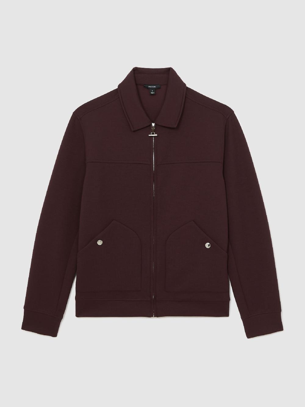Reiss Premium Interlock Zip-Through Overshirt In Cherry Red