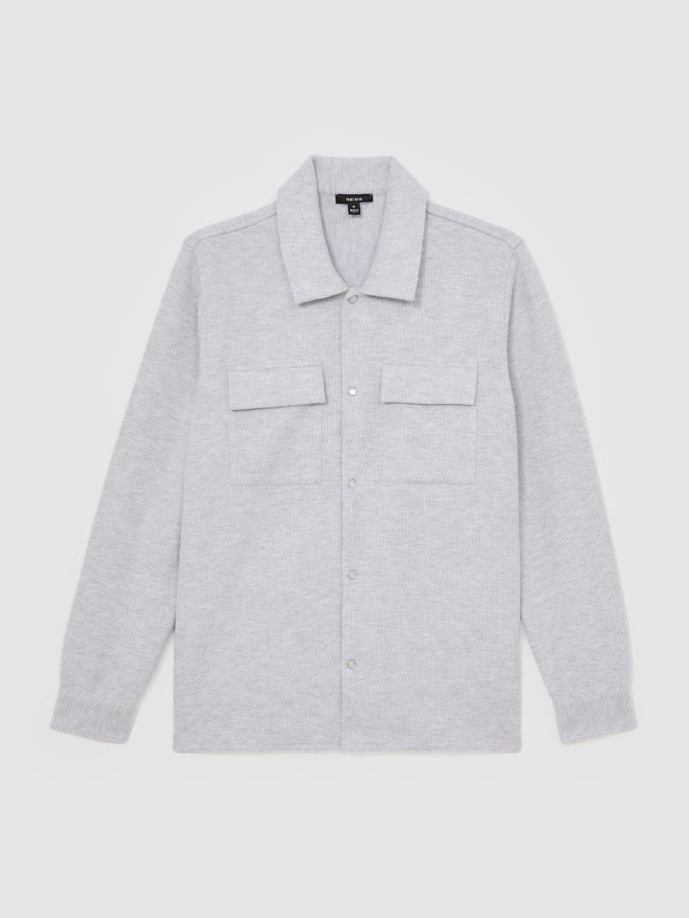 Reiss Press-Stud Jersey Shirt With Cotton In Grey Marl