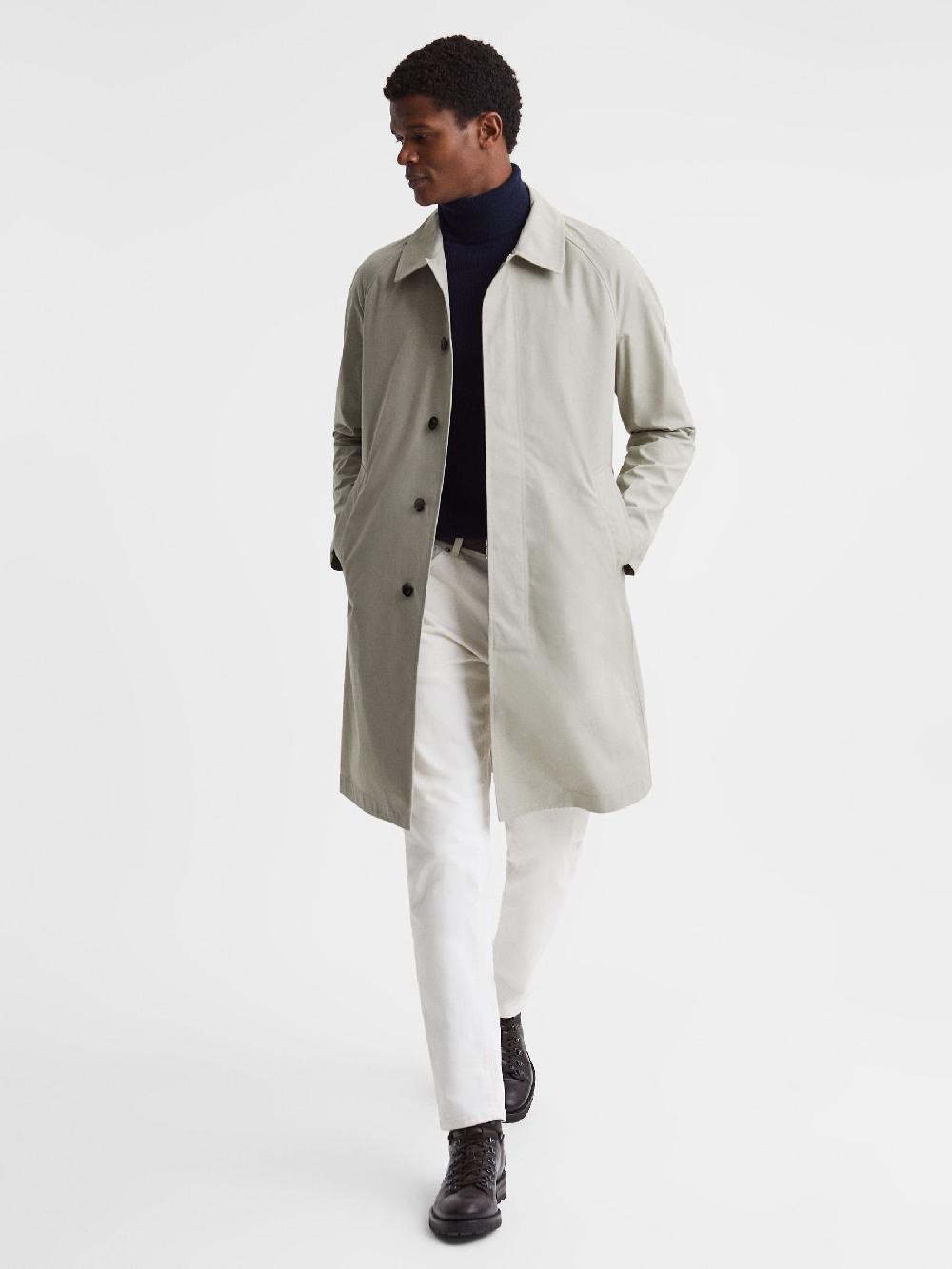 Reiss Private White Mid-Length Trench Coat In Stone