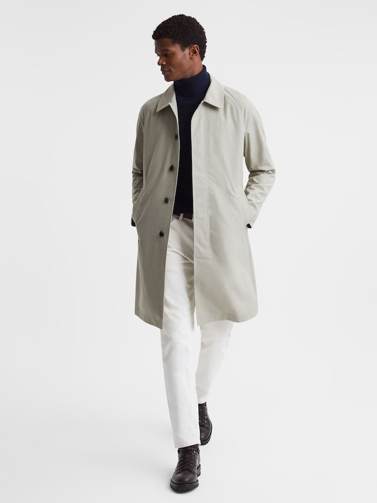 reiss Private White Mid-Length Trench Coat in Stone