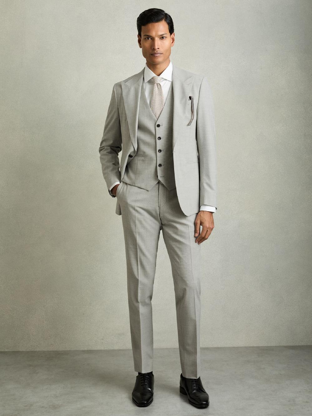 Reiss Puppytooth-Check Suit Waistcoat Wool-Blend In Grey