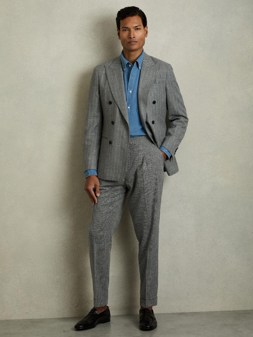 Reiss Puppytooth-Check Tailored Trousers In Soft Grey