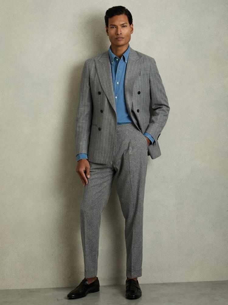 reiss Puppytooth-Check Tailored Trousers in Soft Grey