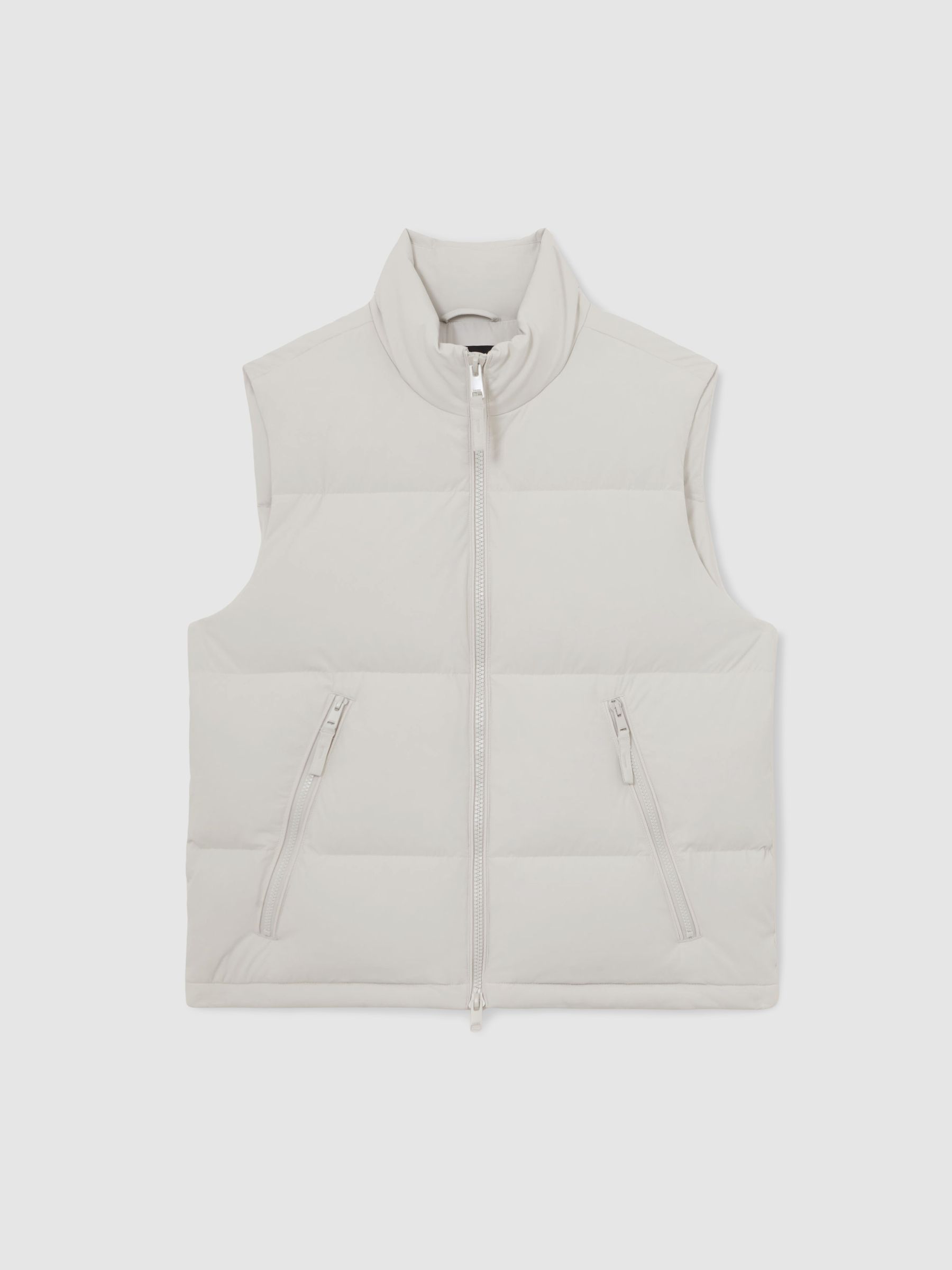 Reiss Quilted Zip-Through Puffer Gilet In Light Stone