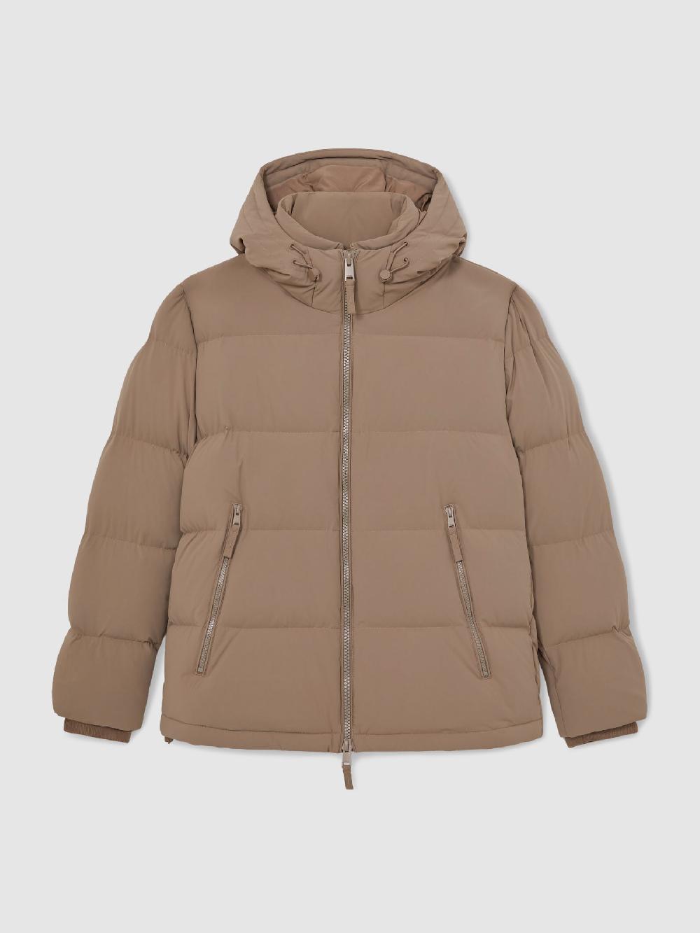 Reiss Quilted Zip-Through Puffer Jacket In Light Camel Brown