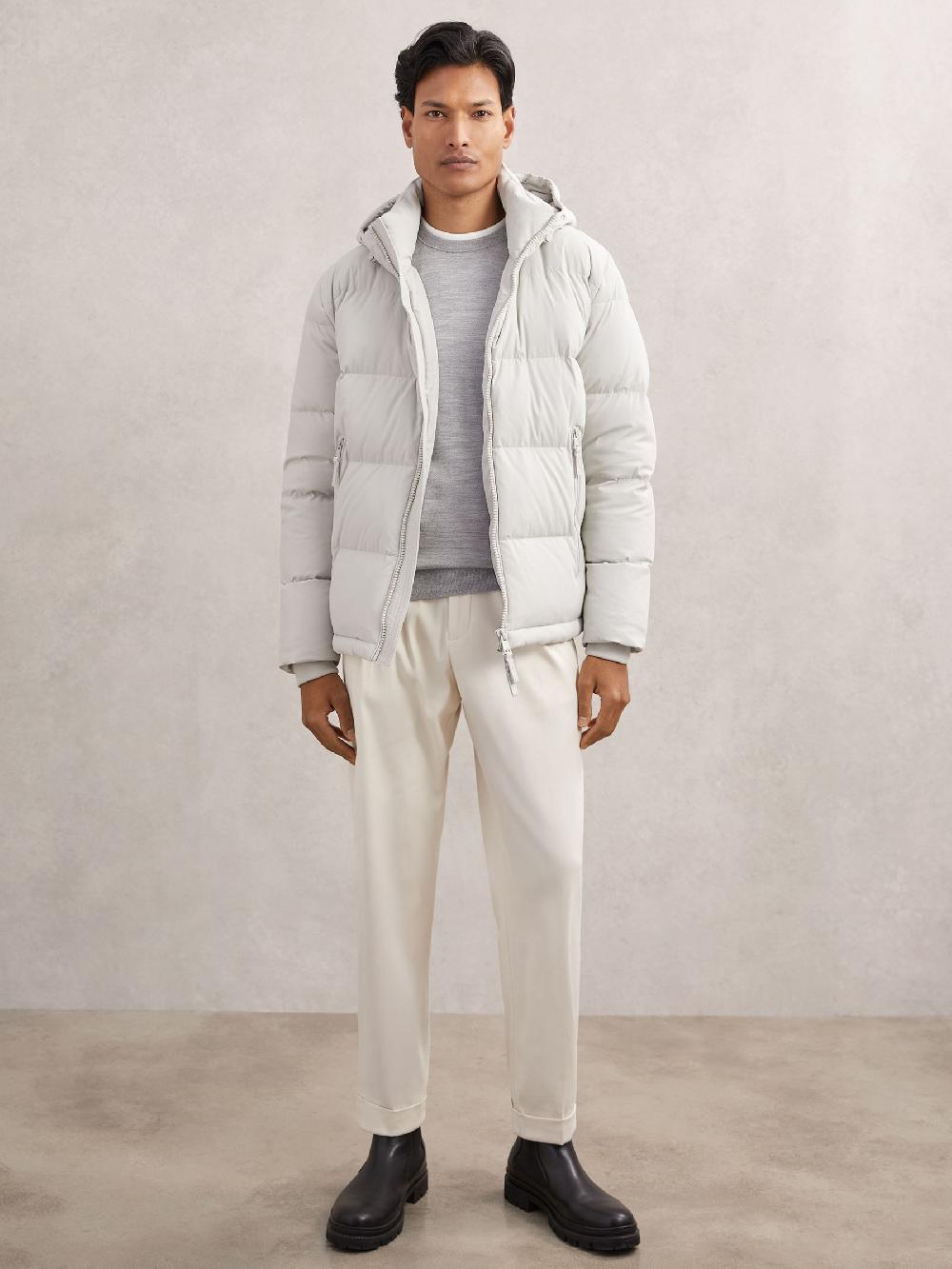 Reiss Quilted Zip-Through Puffer Jacket In Light Stone