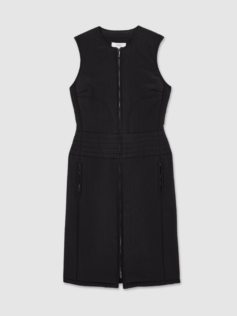Reiss Quilted Zip-Through Sleeveless Dress In Black