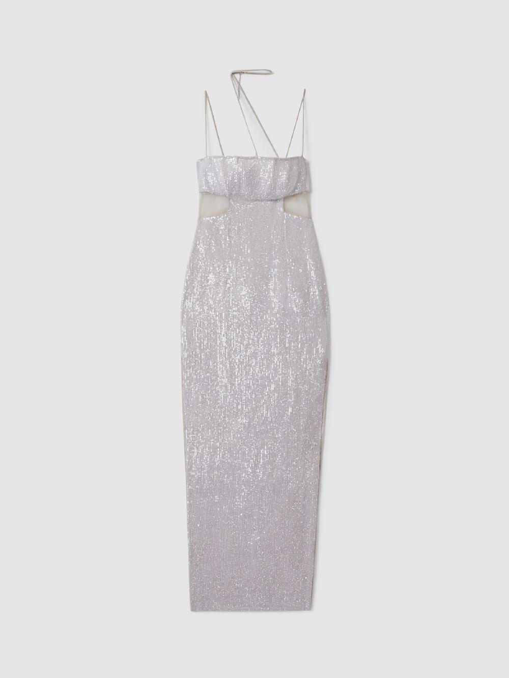 Reiss Rachel Gilbert Sequin Cut Out Maxi Dress In White