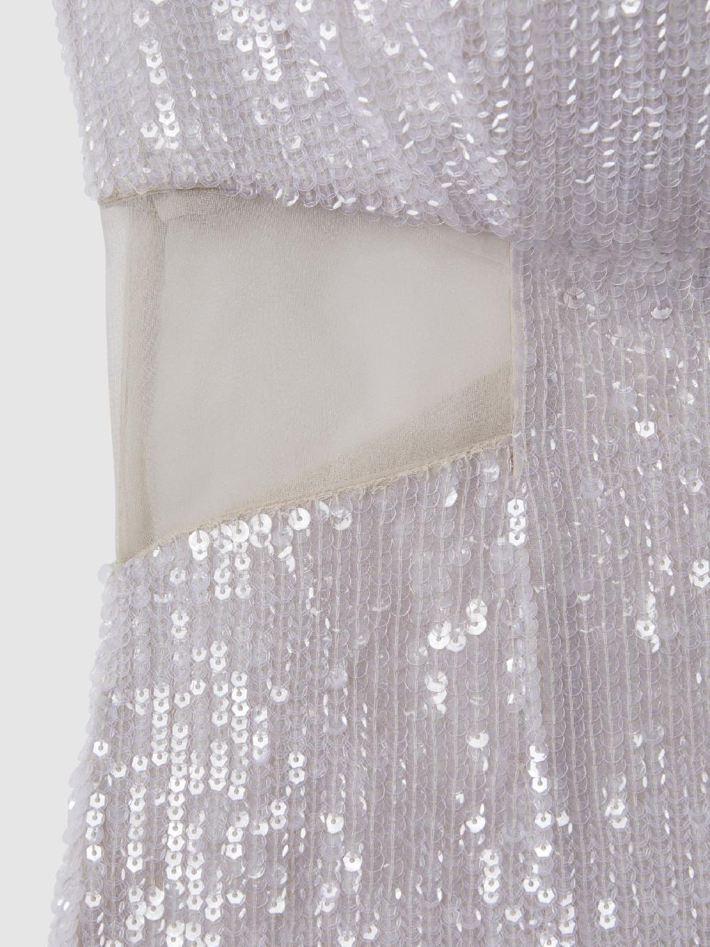 Reiss Rachel Gilbert Sequin Cut Out Maxi Dress In White