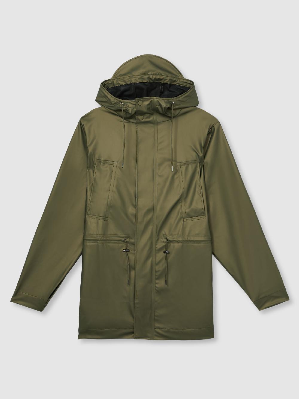 Reiss Rains Long Hooded Jacket In Revel Brass Green