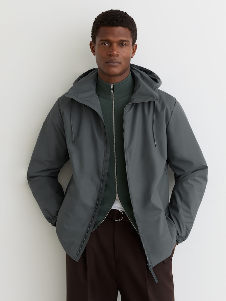 reiss Rains Short Insulated Waterproof Jacket in Lagoon