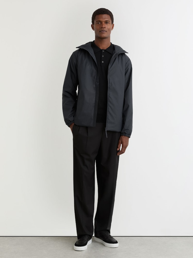 reiss Rains Short Insulated Waterproof Jacket in Navy