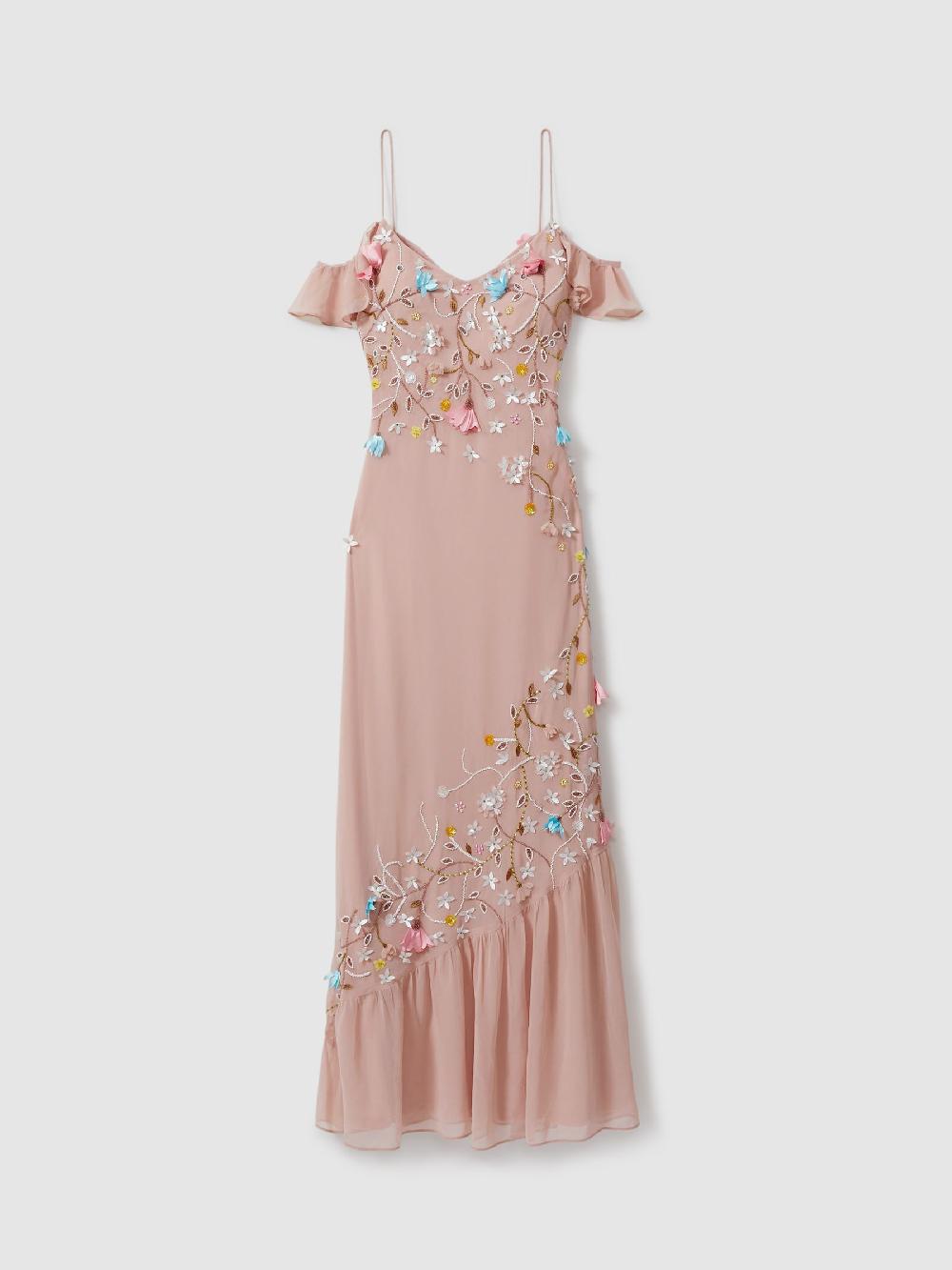 Reiss Raishma Embellished Floral Maxi Dress In Light Pink