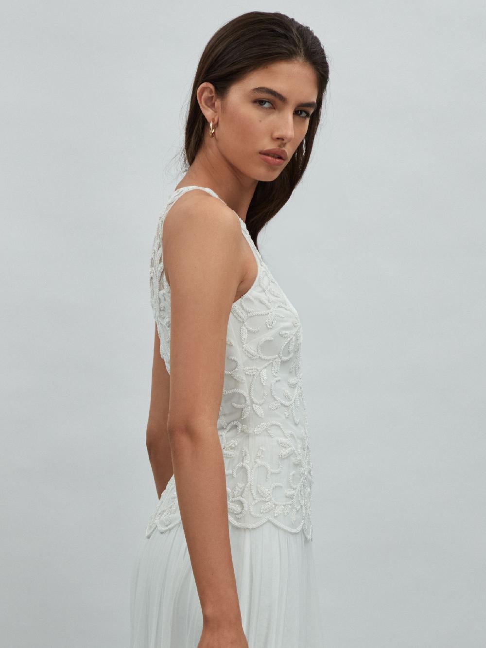 Reiss Raishma Embellished High Neck Maxi Dress In Ivory