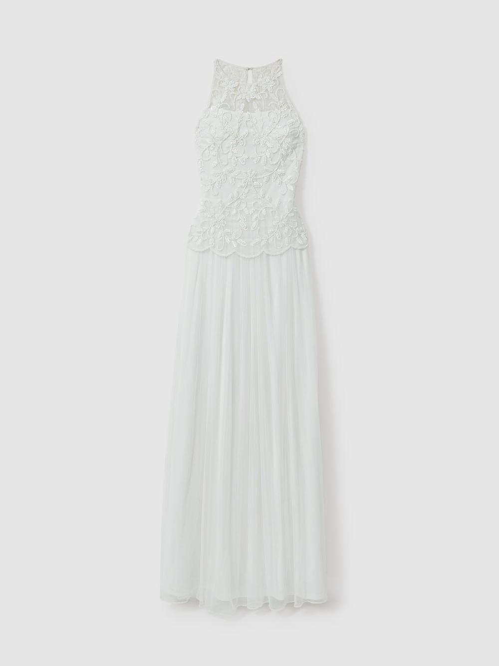 Reiss Raishma Embellished High Neck Maxi Dress In Ivory