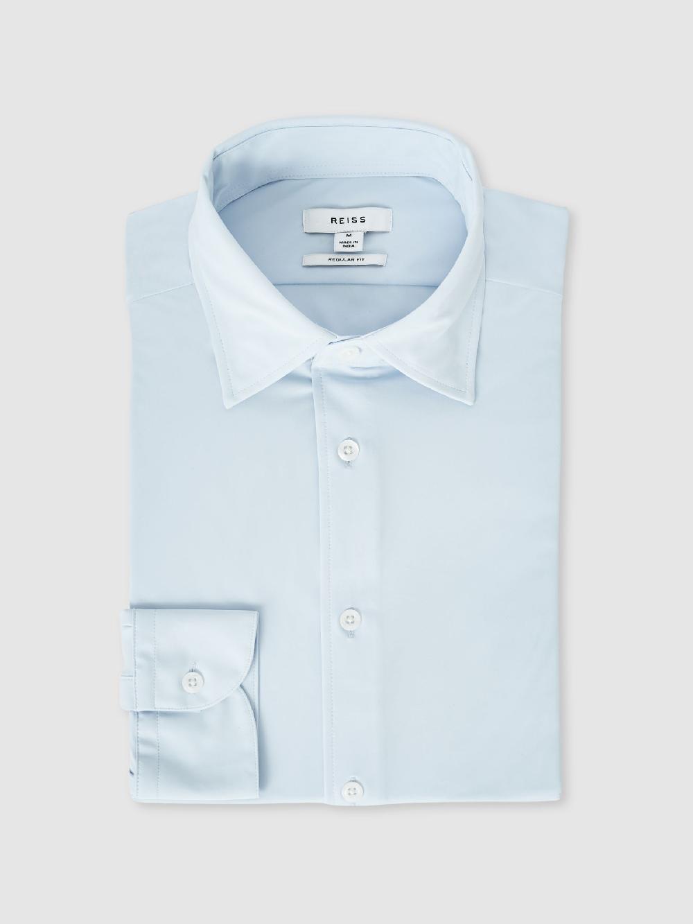 Reiss Regular Fit Button-Through Travel Shirt In Soft Blue