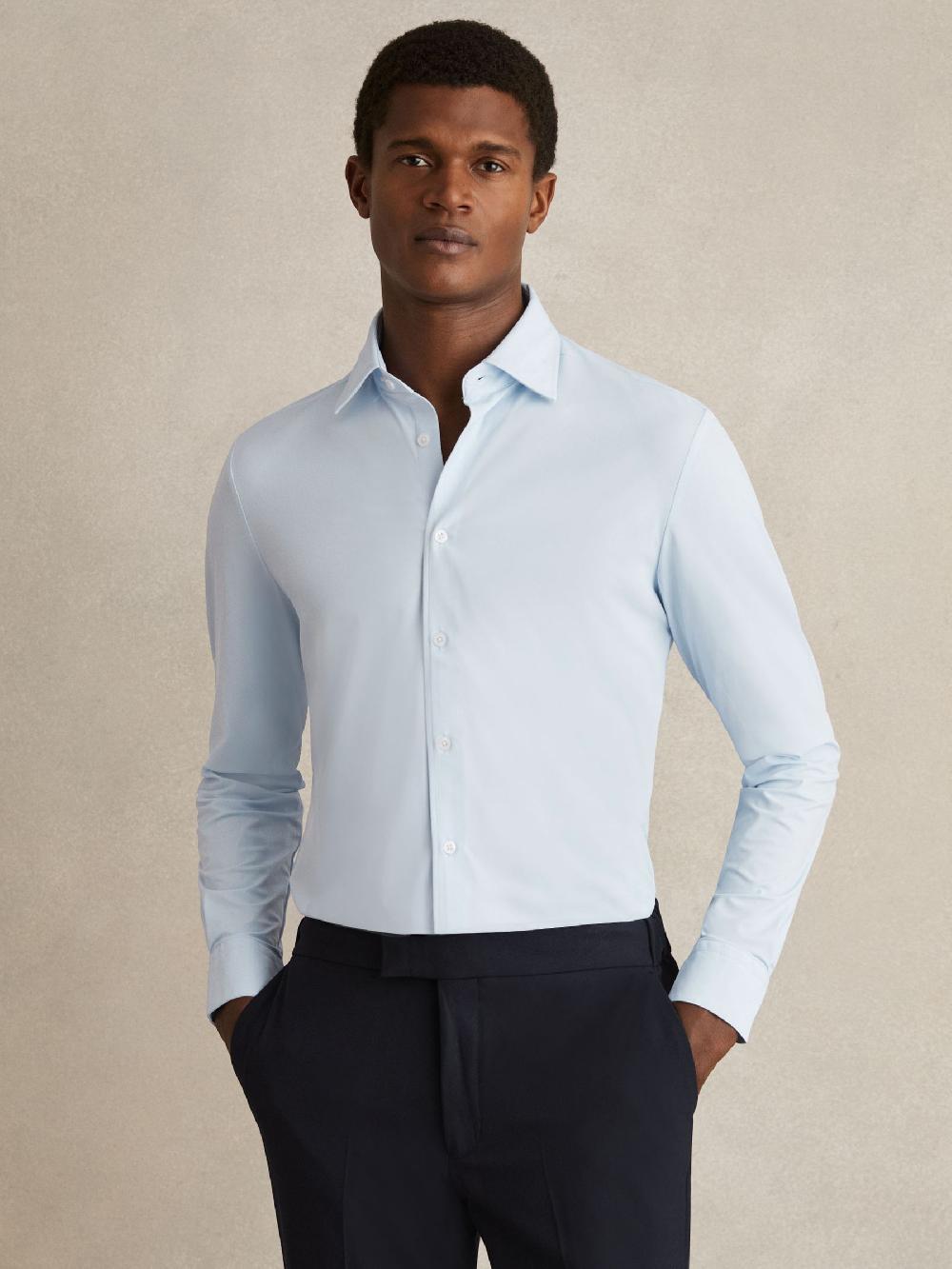 Reiss Regular Fit Button-Through Travel Shirt In Soft Blue
