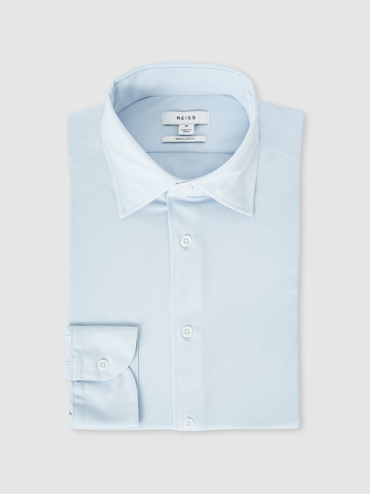 reiss Regular Fit Button-Through Travel Shirt in Soft Blue