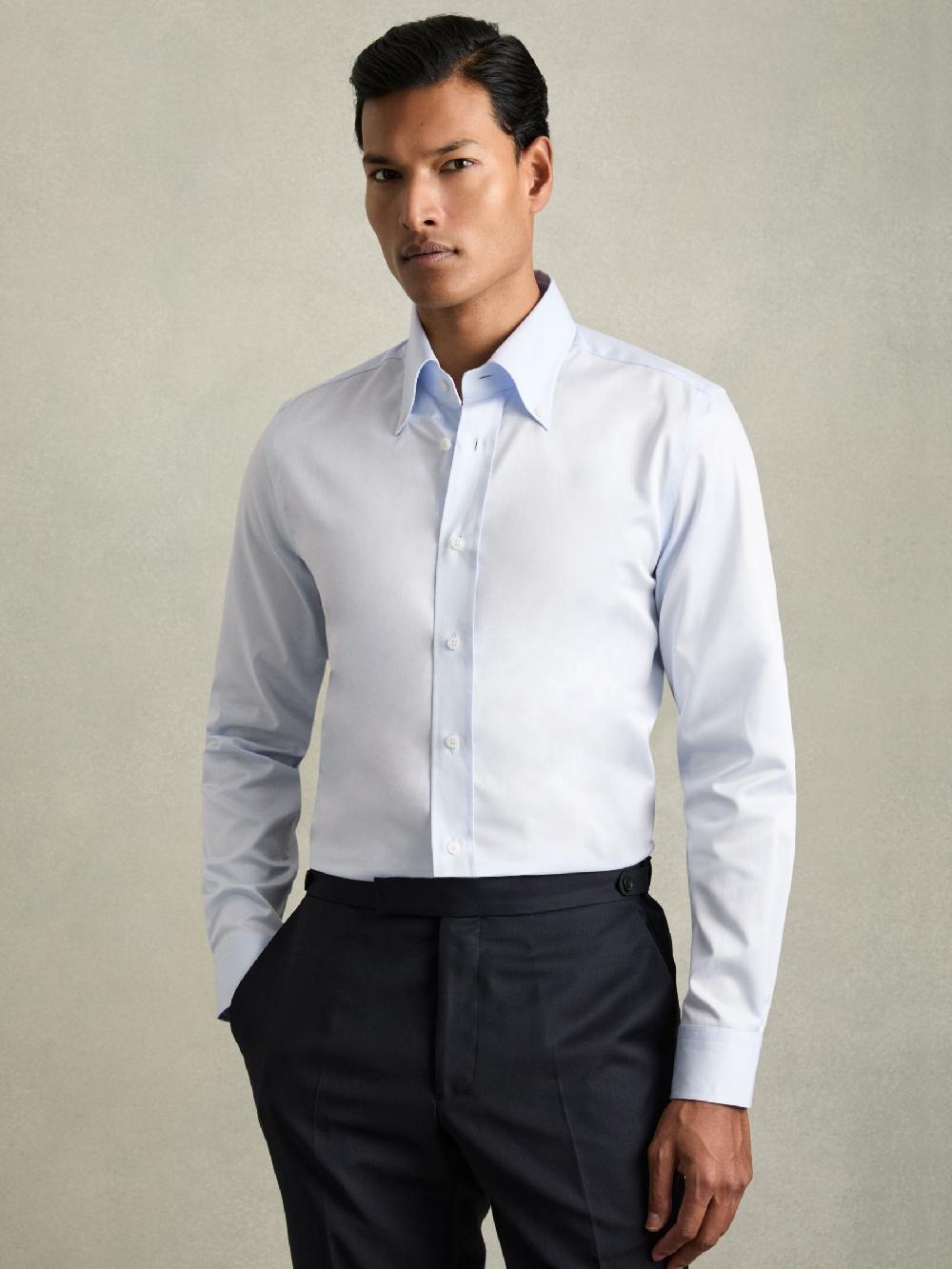 Reiss Regular-Fit Cotton Button-Down Shirt In Soft Blue