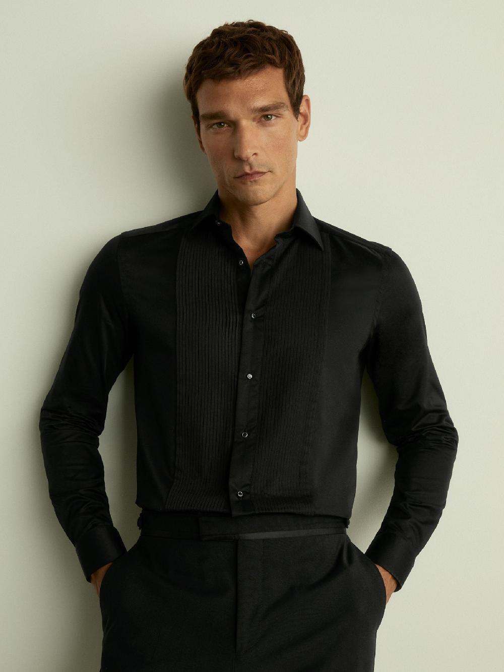 Reiss Regular Fit Cotton Marcella Tuxedo Shirt In Black