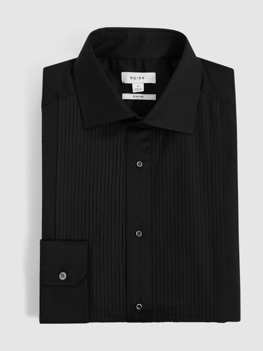 Reiss Regular Fit Cotton Marcella Tuxedo Shirt In Black