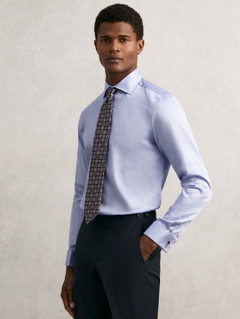 Reiss Regular Fit Regular-Fit Cotton-Satin Stripe Shirt In Mid Blue