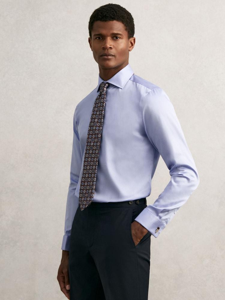 reiss Regular Fit Regular-Fit Cotton-Satin Stripe Shirt in Mid Blue