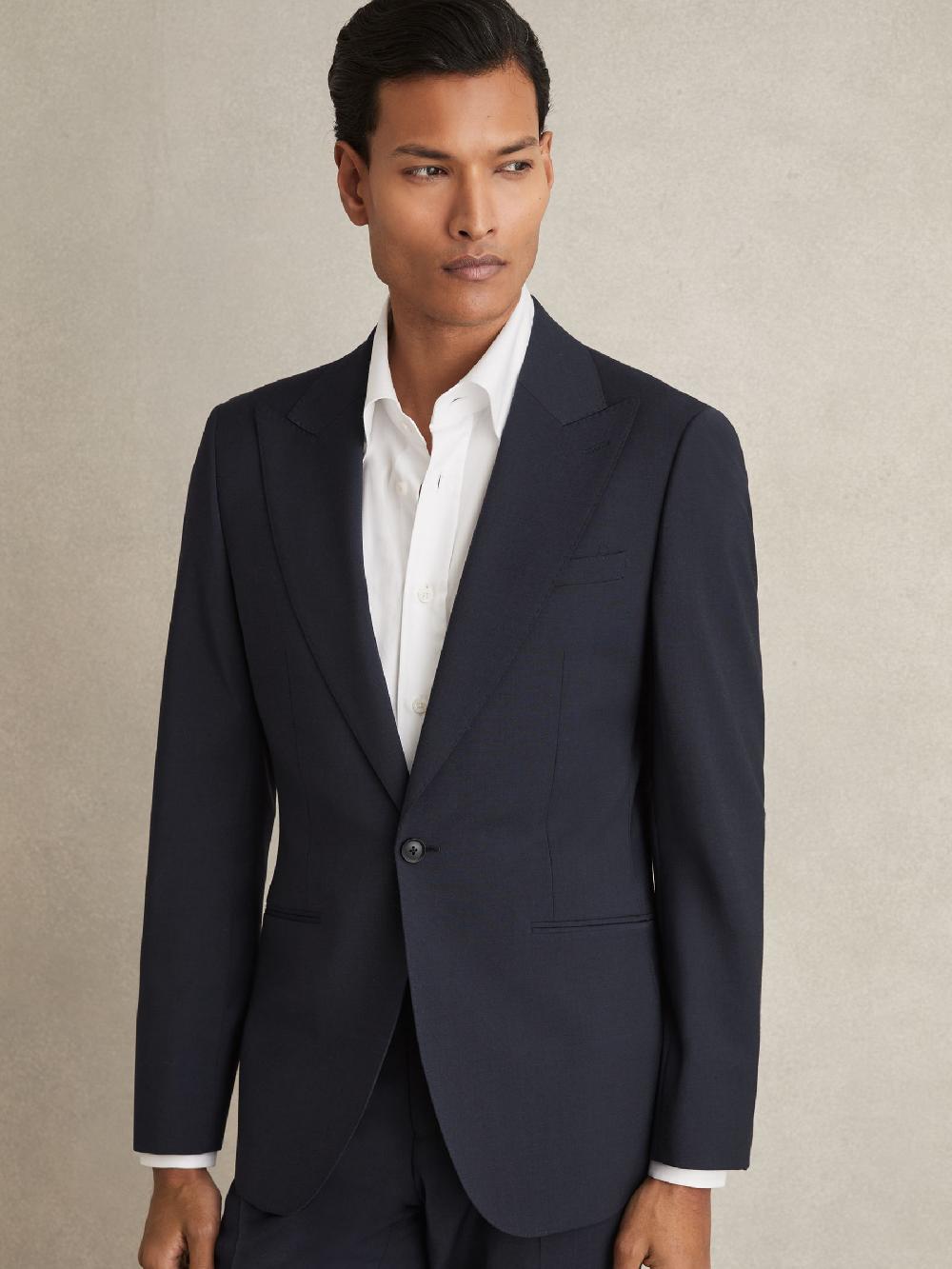 Reiss Regular-Fit Single-Breasted Wool-Blend Suit Blazer In Bright Blue