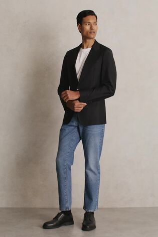 Reiss Regular-Fit Single-Breasted Wool-Blend Suit Blazer In Navy