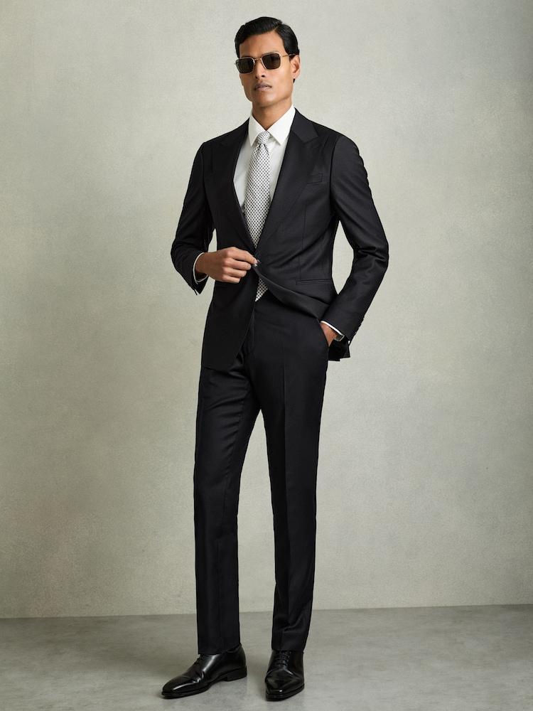 reiss Regular-Fit Single-Breasted Wool-Blend Suit Blazer in Navy