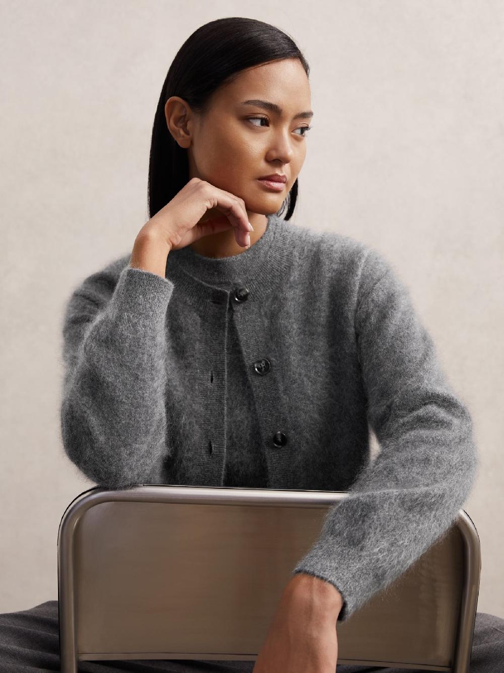 Reiss 100% Brushed Cashmere Cardigan In Grey