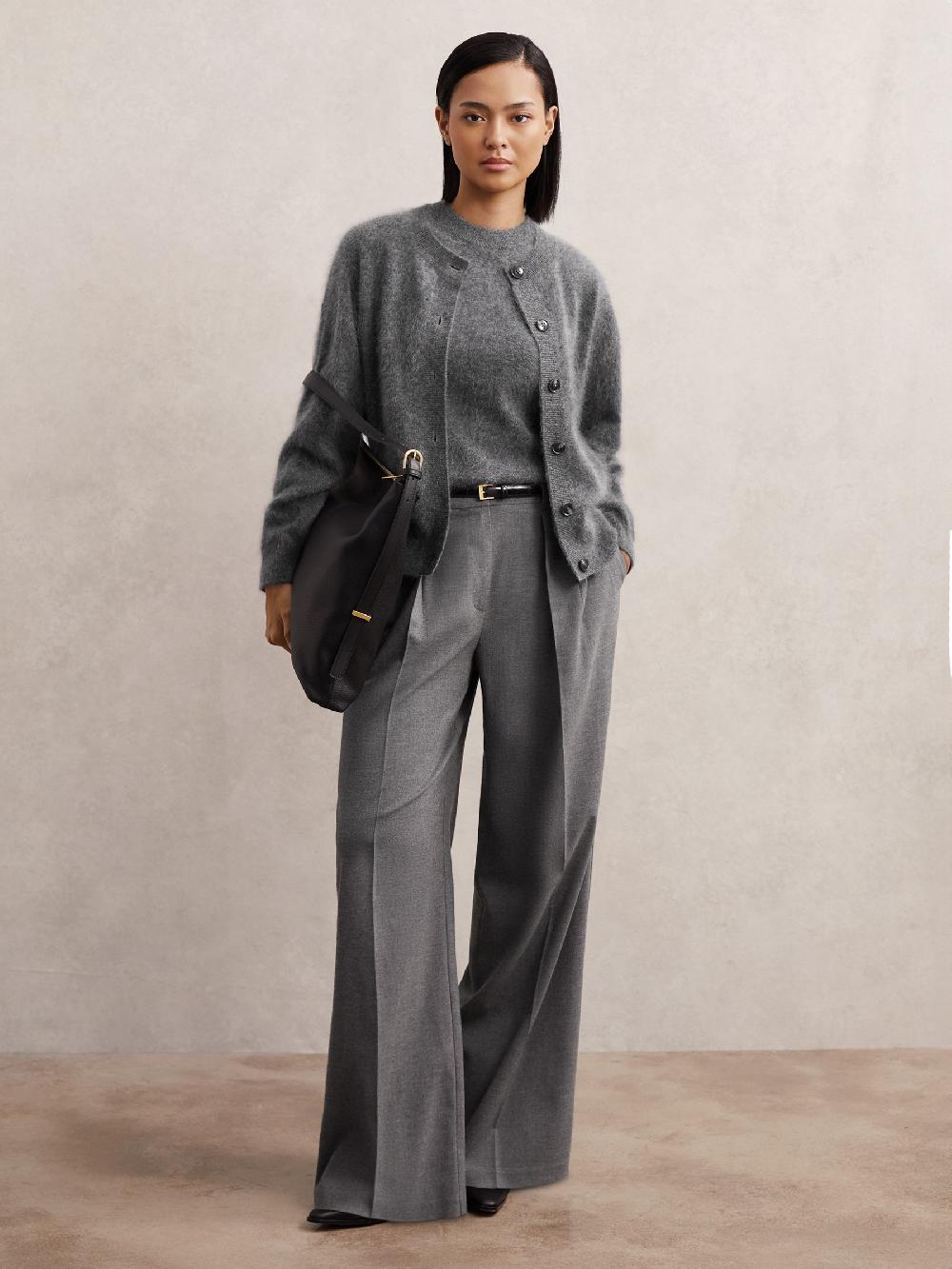 Reiss 100% Brushed Cashmere Cardigan In Grey