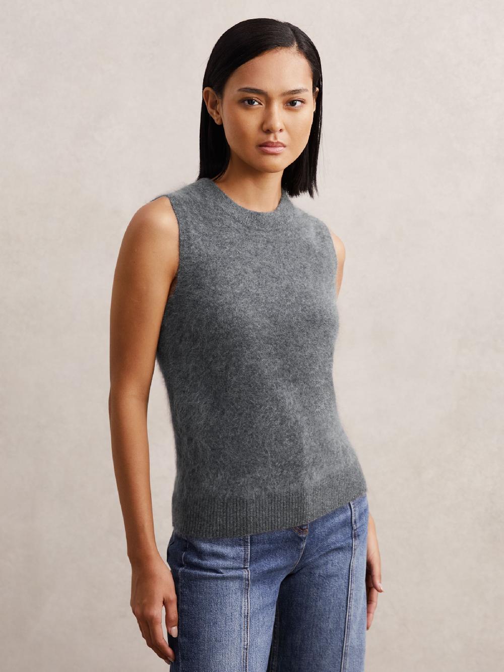 Reiss 100% Brushed Cashmere Vest In Grey