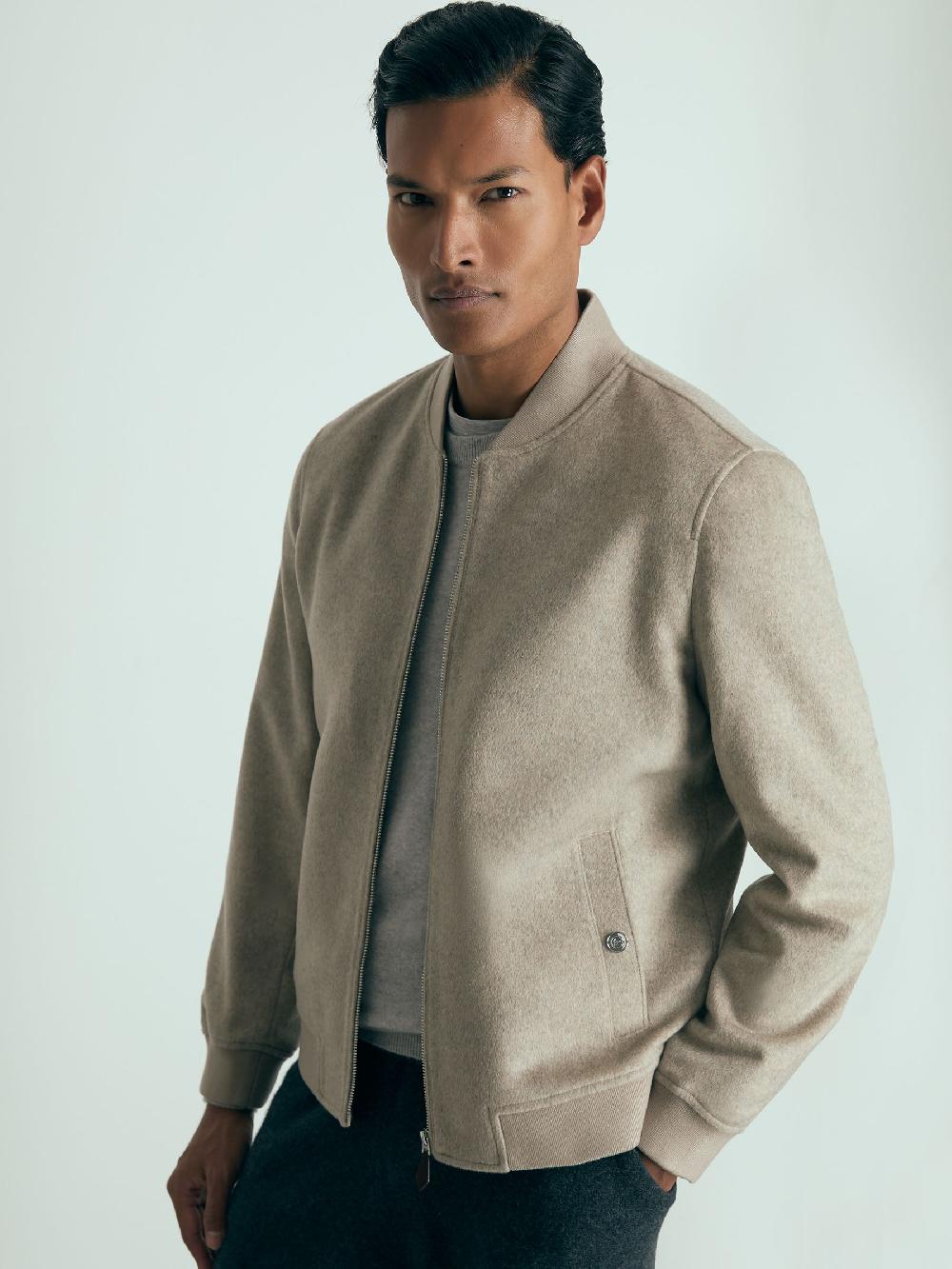Reiss 100% Cashmere Bomber Jacket In Oatmeal