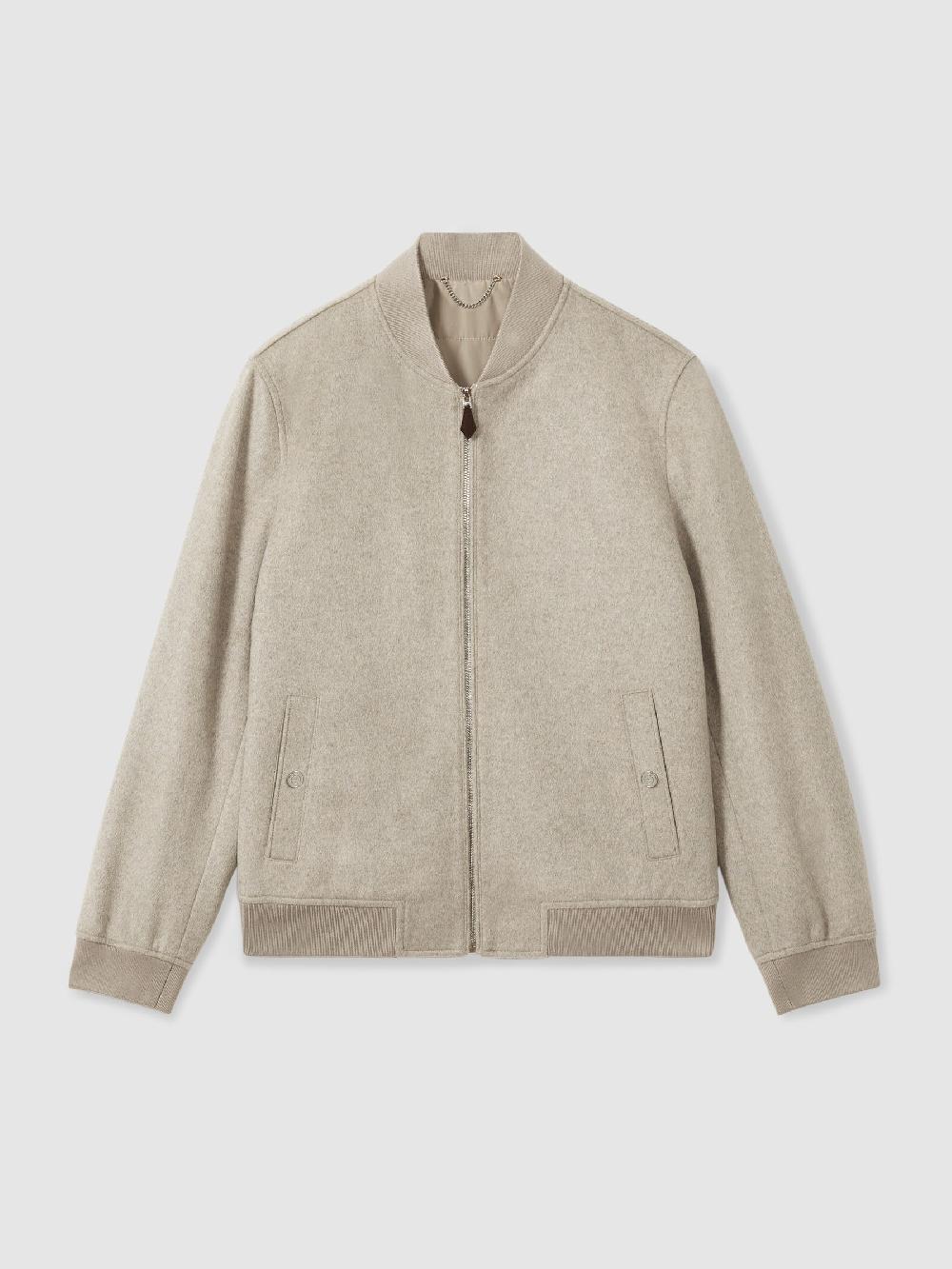 Reiss 100% Cashmere Bomber Jacket In Oatmeal