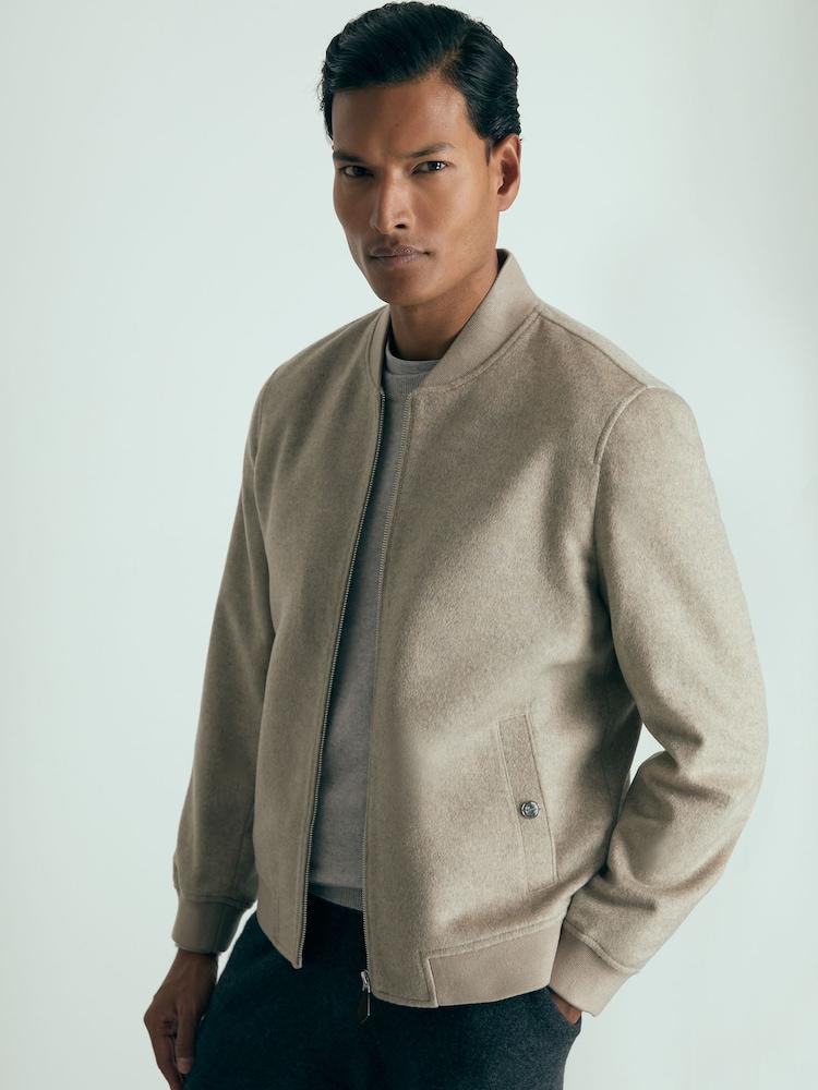 reiss 100% Cashmere Bomber Jacket in Oatmeal