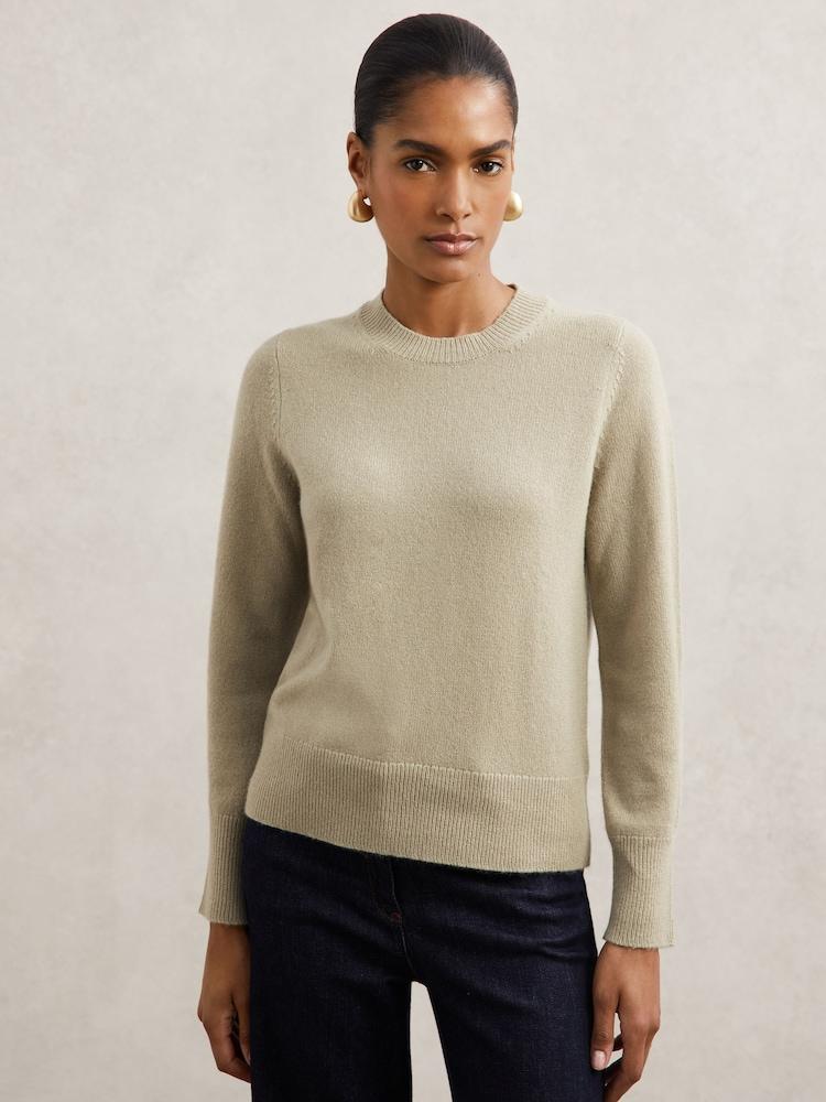 reiss 100% Cashmere Crew-Neck Jumper in Sage Green