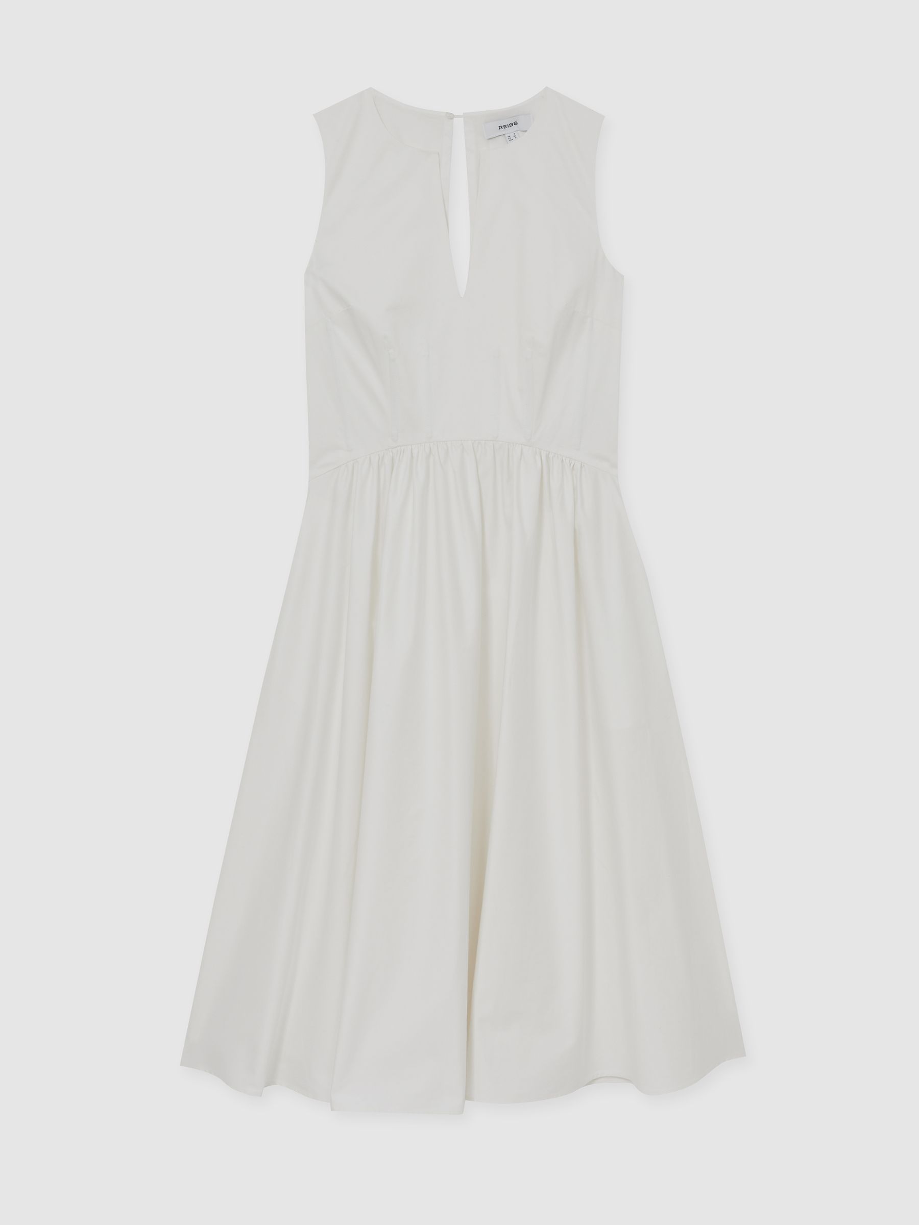 Reiss 100% Cotton Corset Midi Dress In Ivory