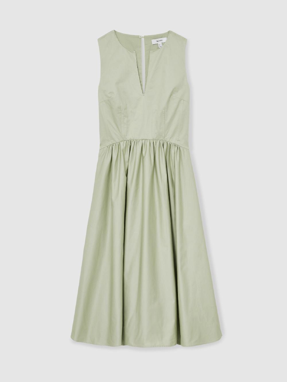 Reiss 100% Cotton Corset Midi Dress In Sage
