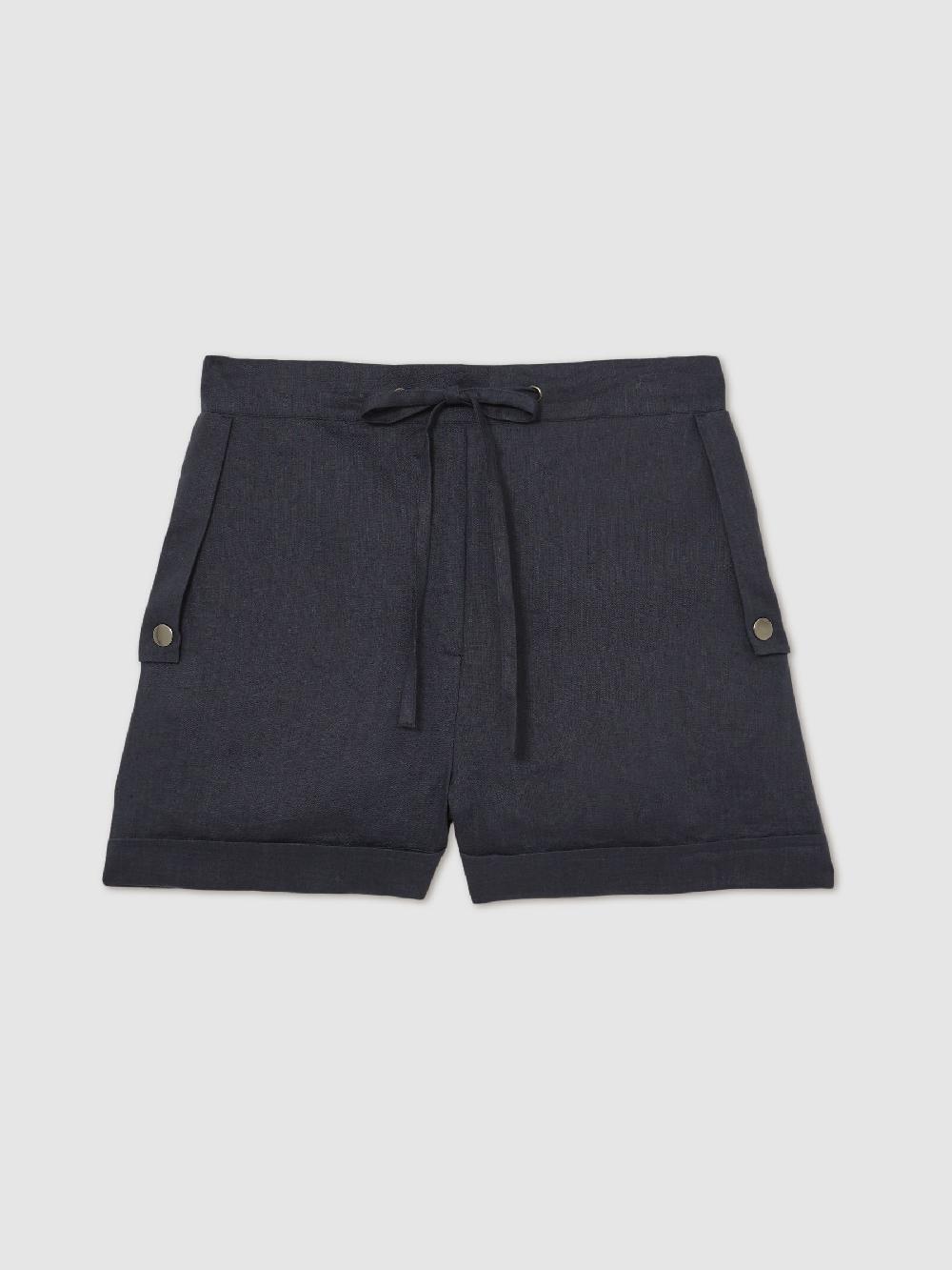 Reiss 100% Linen Beach Shorts In Navy