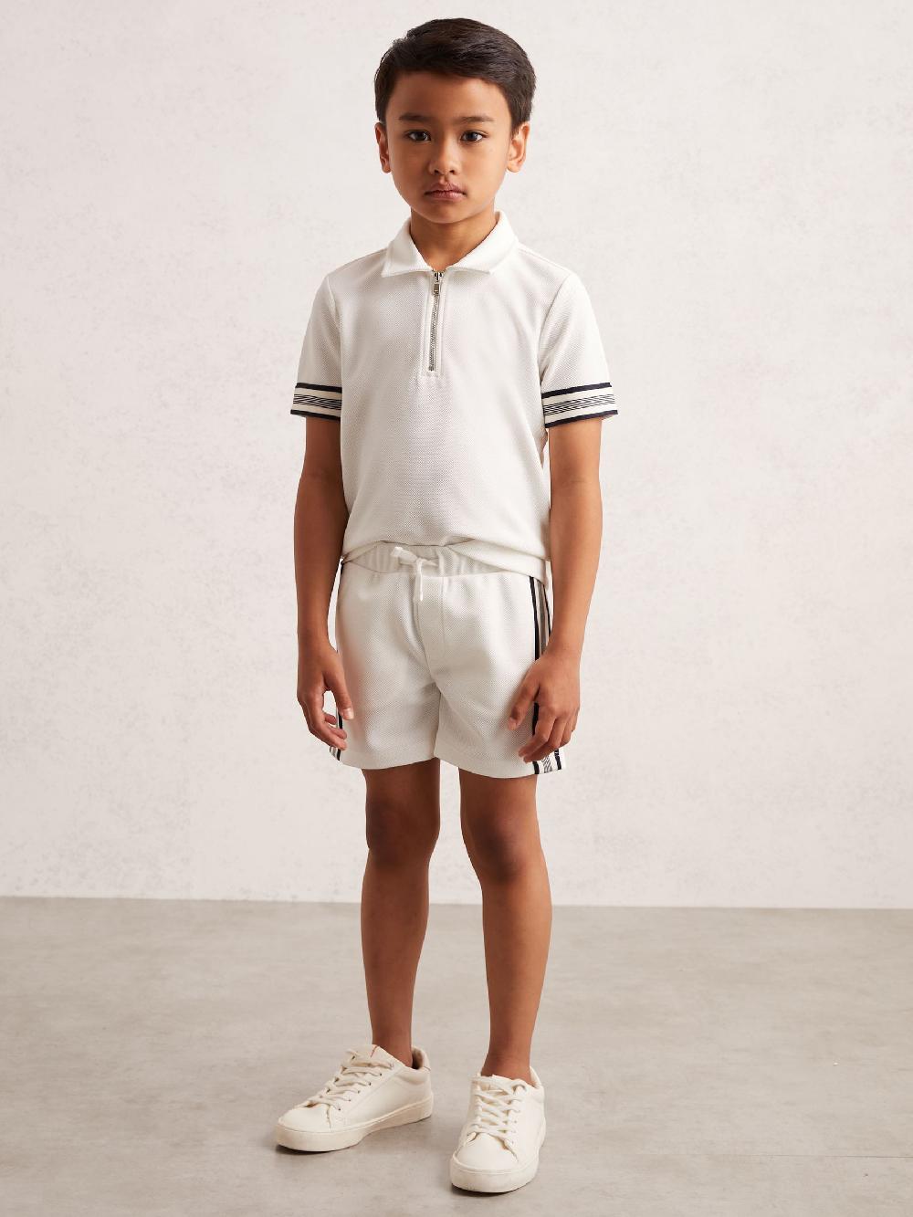 Reiss 3-9 Yrs Side Stripe Textured Shorts In White