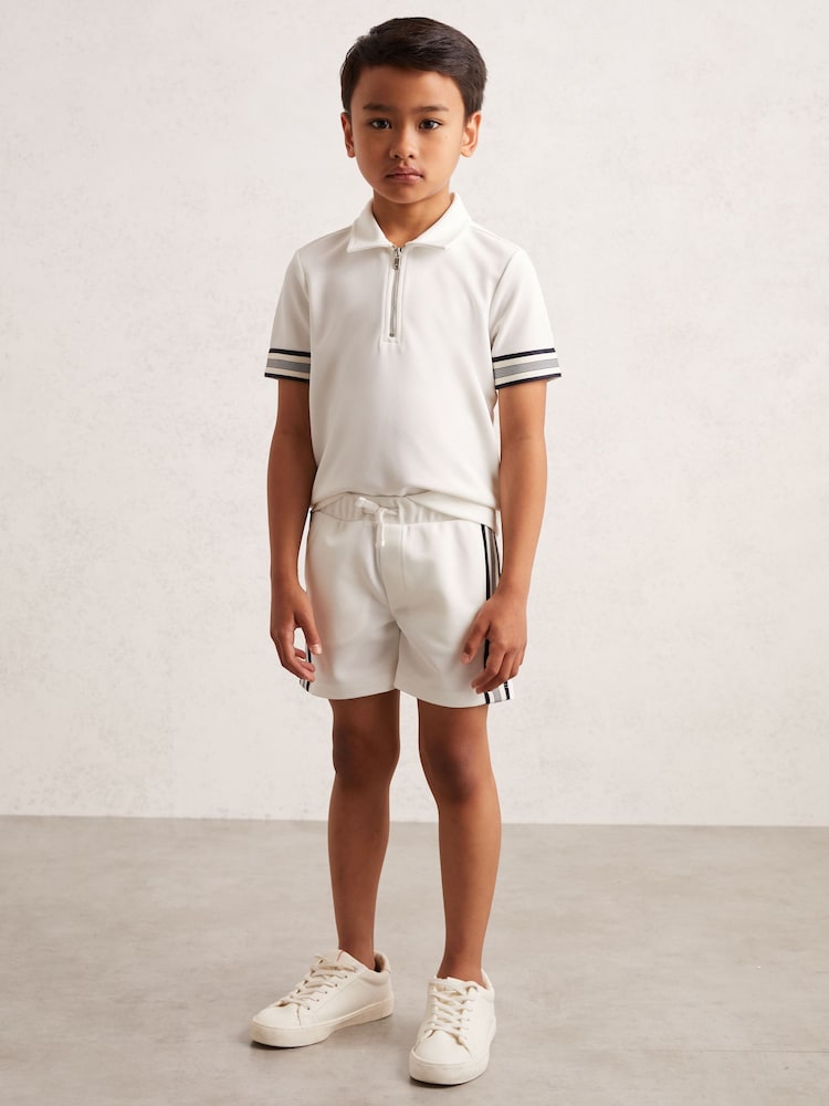 reiss 3-9 yrs Side Stripe Textured Shorts in White