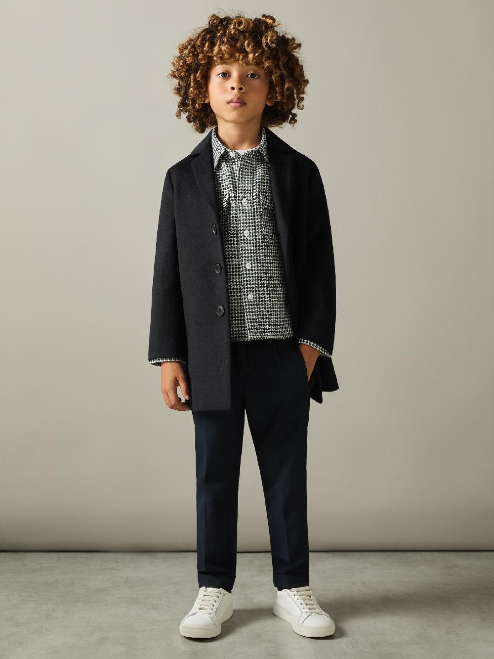 Reiss 3-9 Yrs Single Breasted Overcoat In Navy