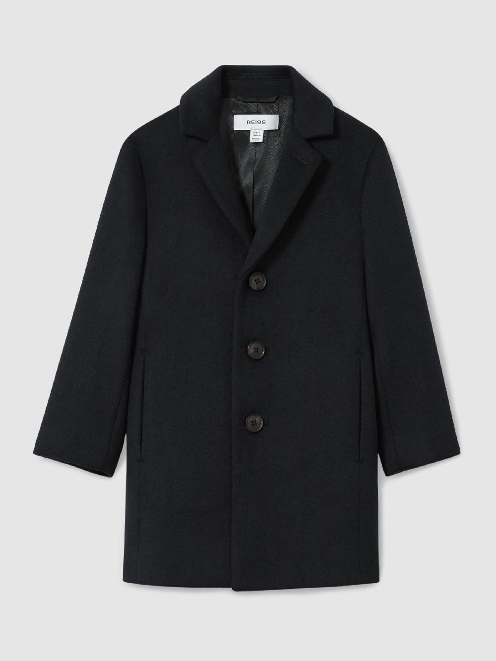Reiss 3-9 Yrs Single Breasted Overcoat In Navy