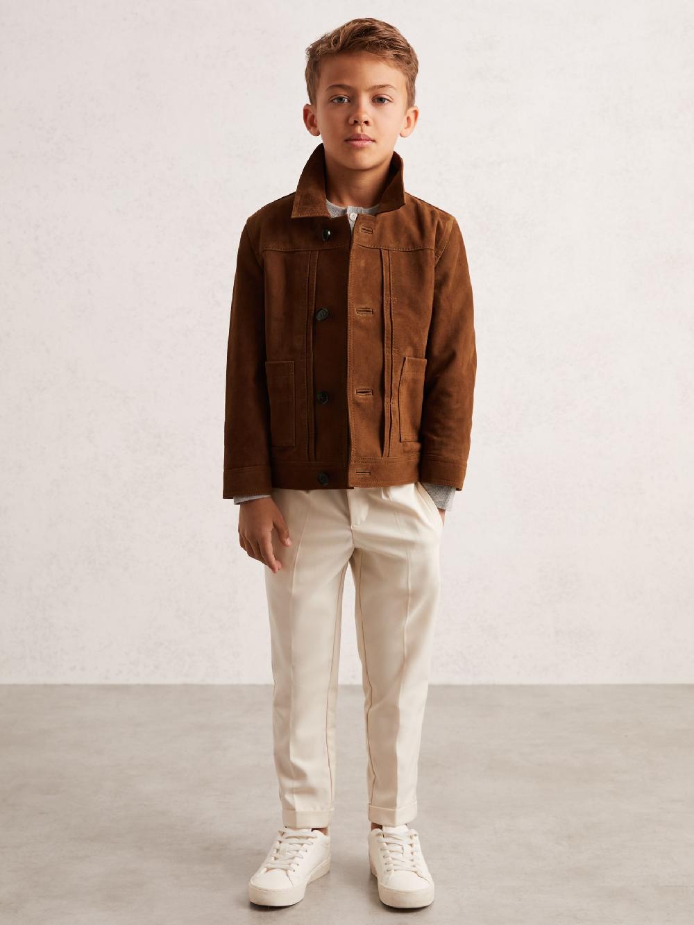 Reiss 3-9 Yrs Suede Worker Jacket In Tobacco Brown